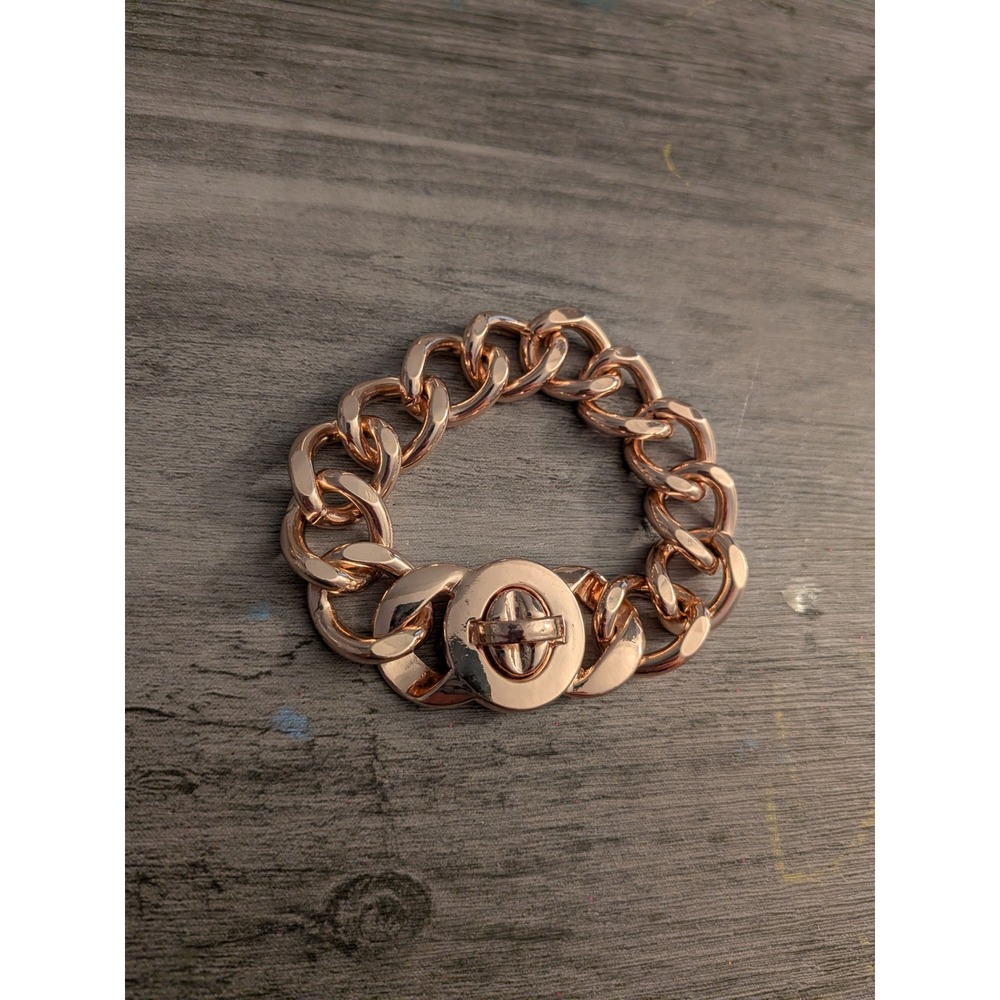 Heavy Rose Gold Tone Chunky Curb Chain‎ Turn Lock Bracelet Rose Gold
